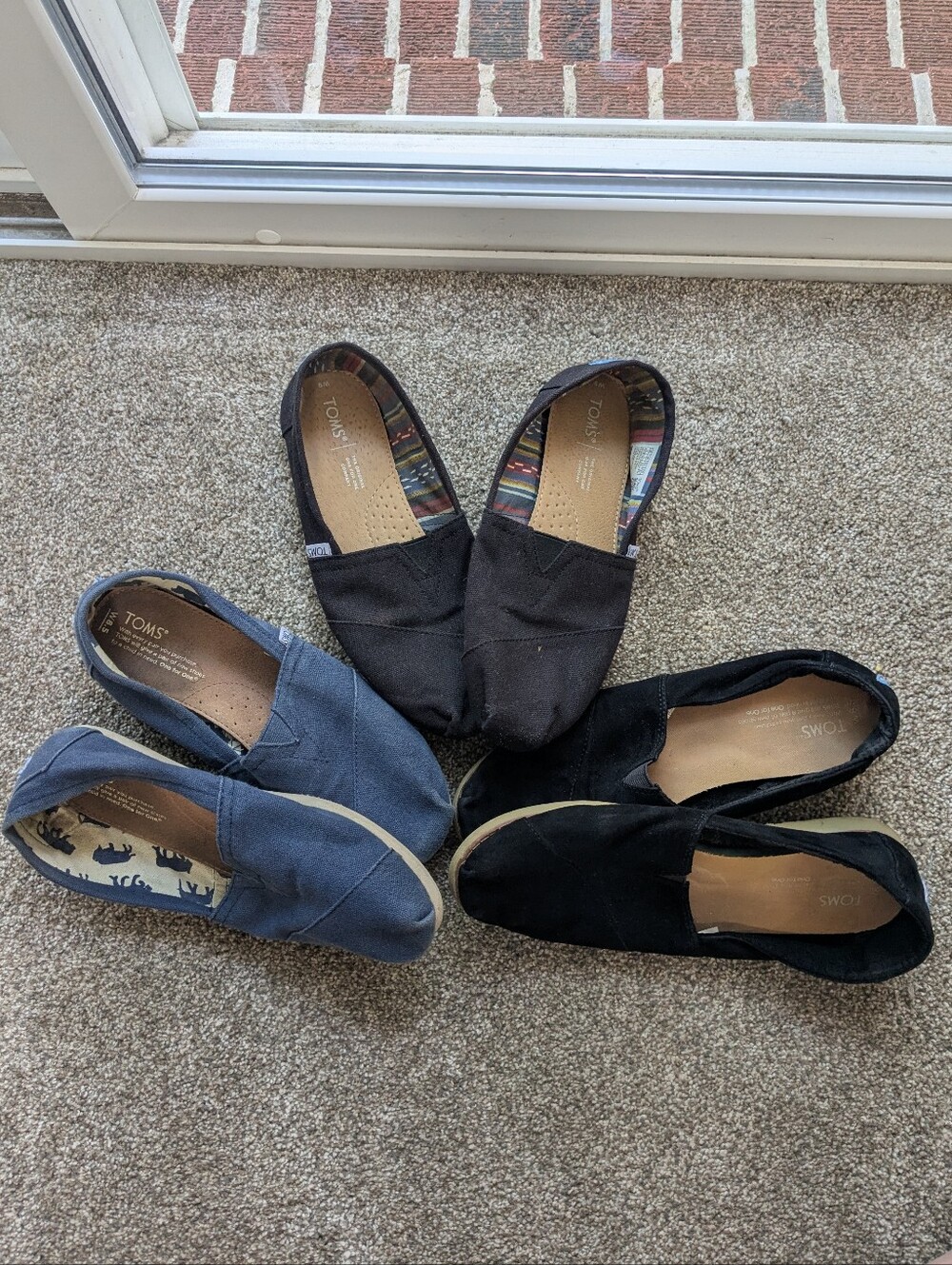 TOMS Lot Of 3 ClassicShoes - Black Canvas, Black Suede & Navy Canvas 8.5 & 9 W